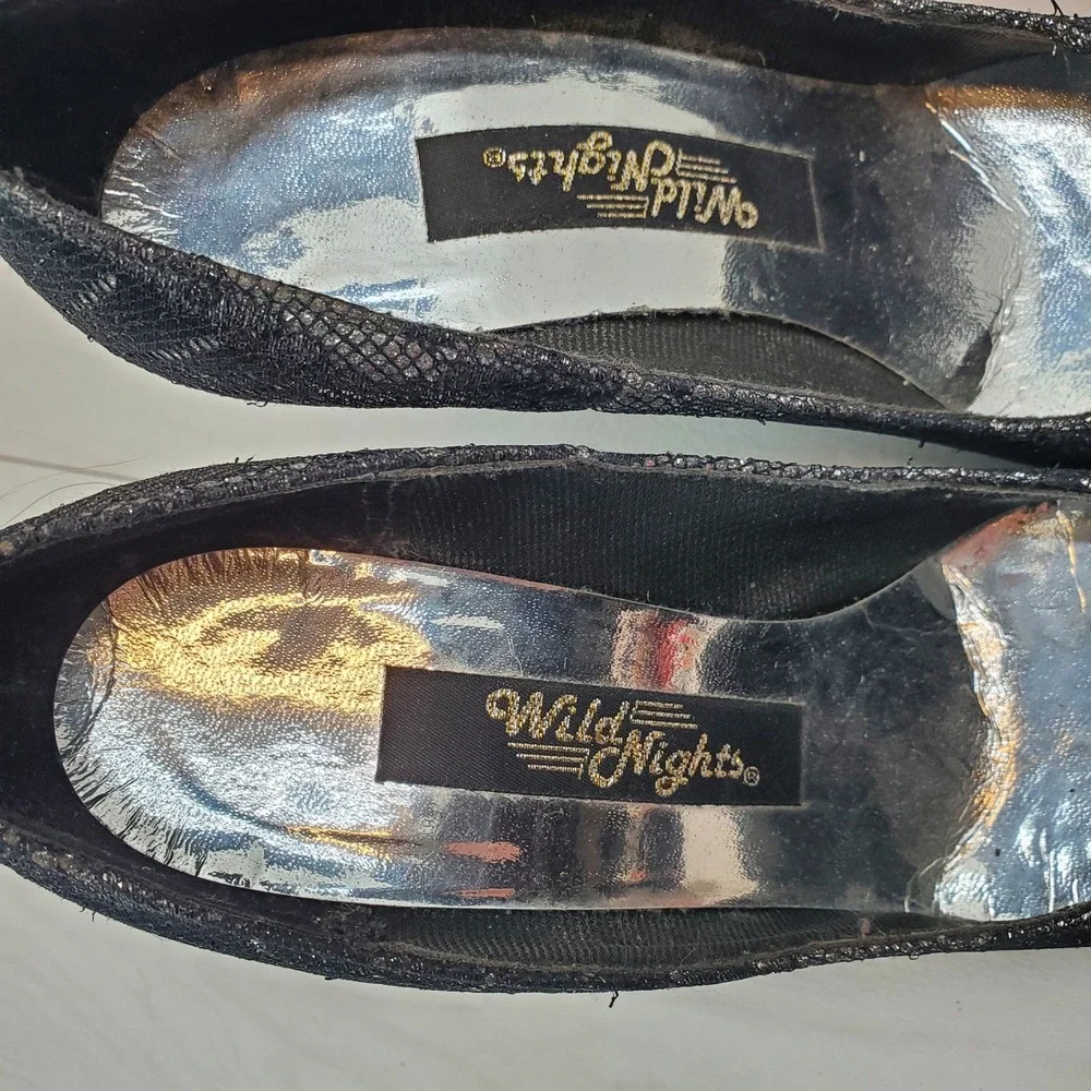 Wild Nights Womens Black Silver Metallic Lace Pointed Toe Stiletto Pumps Size 7B